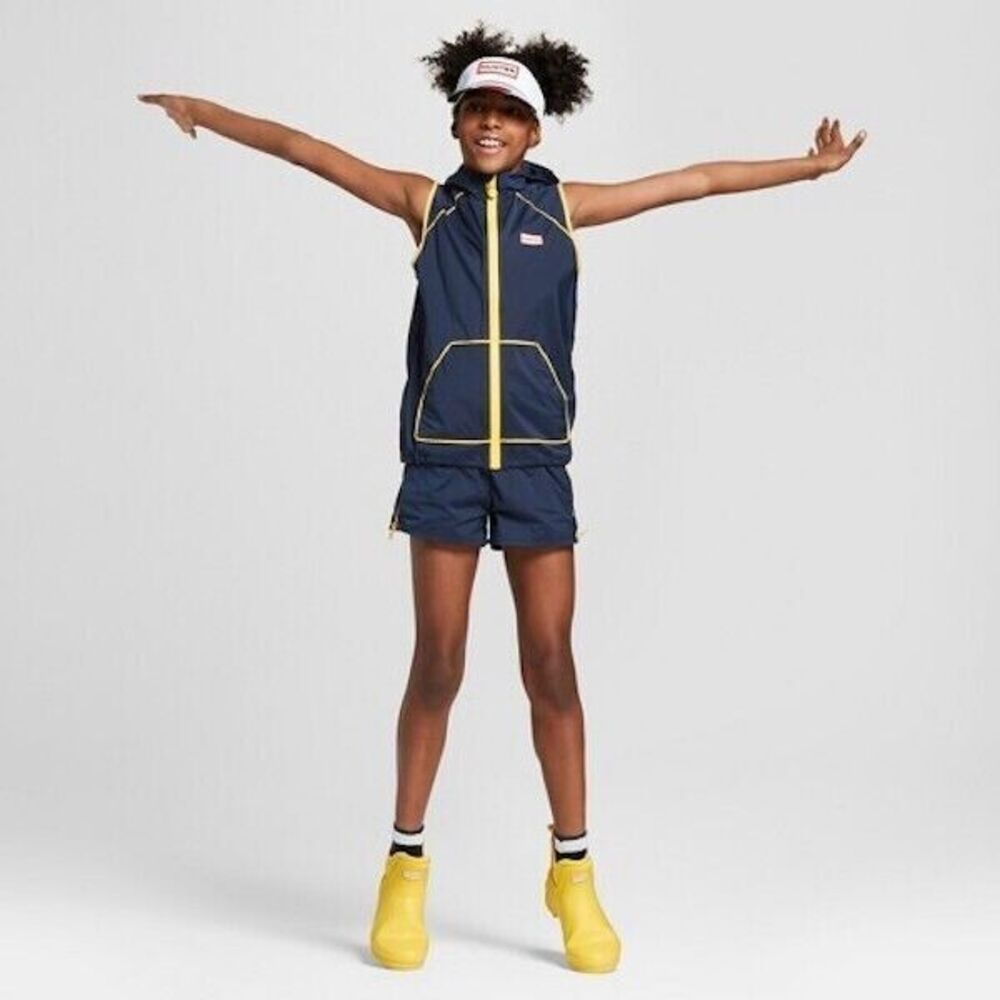 Hunter for Target Navy & Yellow Hooded Windbreaker Vest Unisex Youth XL (14-16)